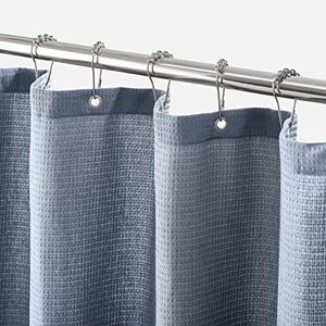 mDesign Tende bagno in tessuti misti – Tende per doccia eleganti e raffinate con motivo a nido d'ape – Tenda per vasca da bagno facile da lavare – blu