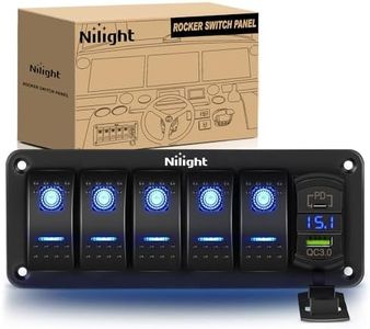 Nilight 5 Gang Rocker Switch Panel Blue Backlit with PD Type C and USB Charger Voltmeter Waterproof 12V 24V DC Rocker Switch with Night Glow Stickers for Car Trucks Boats RVs