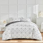 Uozzi Bedding 3 pcs White Black Plaid Duvet Cover Set - 1 Duvet Cover and 2 Pillow Shams - Soft and Comfortable, Brushed Microfiber, Reversible Style 4 Ties and Zipper Design