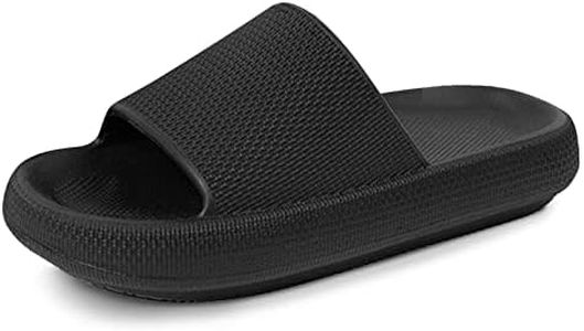 Menore Slippers Women Slides Men Quick Drying Flip Flops Non-Slip Sandals Summer Beach Pool Pillow Sliders Indoor Outdoor, Black, 5.5/6.5 UK