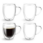 Glass Coffee Mugs 350ml, Top-spring 12oz Clear Glass Coffee Cups with Handles - Set of 4 Double Wall Insulated Coffee Mug Tea Latte Espresso Cups