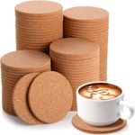 60Pcs Natural Cork Drink Coasters, 1/5" Thick Round Tea or Coffee Coaster Set, Absorbent Heat Resistant Reusable Blank Coasters for Wine Glass Cup Mug Bar Family Office