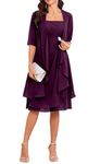 Plum Half Sleeve Mother of The Bride Dress for Wedding Chiffon 2 Pieces Short Mother Groom Dresses with Jacket UK6