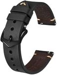 BISONSTRAP Men's Watch Bands, Hand-Stitched Leather Watch Straps, Quick Release, 21mm, Black with Black Buckle