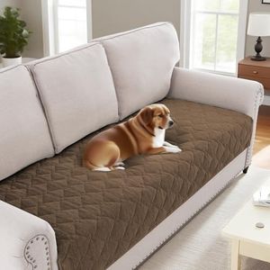 Smarcute Couch Cover Sofa Covers Chenille Fuzzy Soft Sofa Slipcovers for 4 Cushion Couch Anti-Slip Washable Slipcover with Strap Furniture Protector Cover for Pet Dog Cat Kid(91cm x 208cm, Brown)