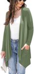 Veryoung Women's Lightweight Cardigan Casual Soft Long Sleeve Floral Knit Cardigans with Pockets High Low Hem Draped Duster, A14-olive Green, Small