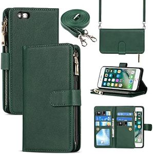 Cavor for iPhone 6 Plus Case Wallet,iPhone 6 Plus Case with Strap Stand,Phone Case iPhone 6s Plus Case with Card Holder for Women Men,Leather Magnetic Shockproof Protective Cover,Dark Green