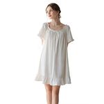 COSOSA Women's Vintage Nightgowns Cotton Victorian Sleepwear Short Sleeve Princess Nightdress(White,L)