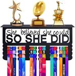 Biggun Metal Trophy and Medal Display Shelf- Easy to Install Medal Hanger Display with Trophy Shelf Medal Holder for Over 70 Running Race Wrestling Medals