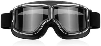 Rumyve PU Leather Goggles,Vintage Skiing Outdoor Anti-fog Goggles,Motorcycle Riding Goggles,Anti-fog/wind/UV Protection for Adult Men and Women