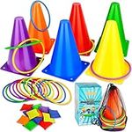 Eocolz 3 in 1 Carnival Games Set, Soft Plastic Cones Bean Bags Ring Toss Games for Kids Birthday Party Outdoor Games Supplies 32 Pcs Combo Set