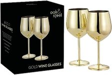 Oak & Steel 2 Gold Wine Glasses (520ml) - Stainless Steel Wine Glasses, Unbreakable Metal Drinking Glasses with Gift Box