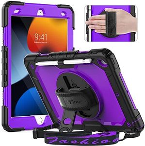 Timecity Case for iPad 9th/ 8th/ 7th Generation 10.2 inch (Case for iPad 9/8/ 7 Gen): with Strong Protection, Screen Protector, Hand/Shoulder Strap, Rotating Stand, Pencil Holder - Purple