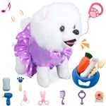GOBRILLFUN Interactive Plush Puppy Dog with Walking, Barking and Tail Wagging, Grooming Set Included, Ages 3-6 Years (Purple)