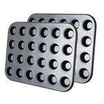 Tebery 2 Pack Mini Muffin Tray Non-Stick for Muffins, 24 Cup Muffin Baking Tray with Heat Conduction, Carbon Steel, 38x26x2cm