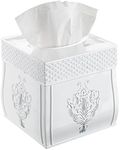 Creative Scents White Tissue Box Cover Square – Decorative Tissue Box Holder Square - Beautiful French Vintage White Tissue Holder For Bathroom With Durable Crafted Sliding Bottom For Tissues Cube Box