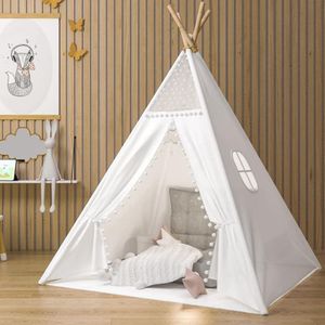 Snewvie Teepee Tent for Kids,Children Teepee Play Tents,Canvas Tipi Tent for Kids,White Play Tents Indoor Outdoor,Portable Foldable Princess Castle,Birthday Holiday Party,Gifts