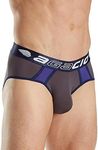 Agacio Mens Structure Ice Silk Bikini Brief Underpants Sexy Pouch Enhancing Underwear, Grey/Blue, Medium