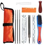 Universal Chainsaw Field Sharpening Kit Chainsaw Chain Sharpener File Kit with 5/32" 3/16" 7/32" Round Files Flat File Wood Handle Filing Guide Pouch Depth Gauge & Wire Brush for Sharpening Chainsaw