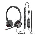 3.5mm /USB Computer Headset with Noise Canceling Microphone, Lightwweight Office Work Headset with 3.5mm to USB-A Adapter for Zoom, Teams, Skype Conference,Webex,3CX,Rincentral Calls