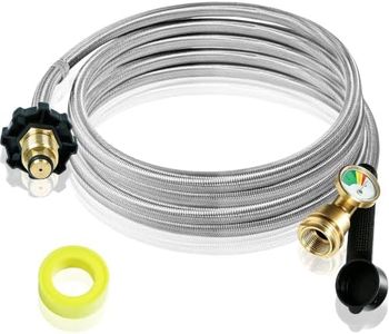 Feirenql 12FT Stainless Steel Braided Propane Hose with Luminous Pressure Gauge, Acme to Male QCC1/POL Fittings, Heavy Duty Extension Line for RV, BBQ Grill, Propane Tank and Portable Heater