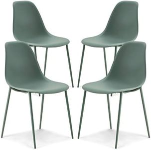 POLY & BARK Isla Modern Kitchen Chairs Set of 4 - Plastic Dining Chair with Metal Legs - Quick Assembly Simple Cafe Chairs Plastic for Indoor or Outdoor - Pistachio Green
