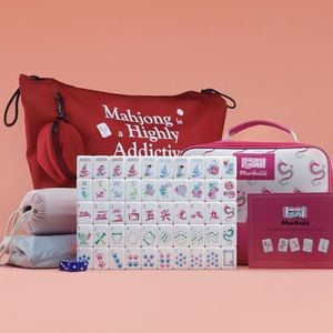 Dogs and Cats Themed Mahjong Tile Set - 160 Acrylic engraved Tiles & American Mahjong Travel Set | Unique Gift for Pet Lovers and Mahjong Enthusiasts | Novelty Animal Themed Game for Family (Red Kit)