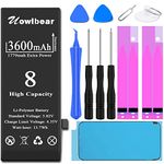 Battery for iPhone 8 High Capacity 3600mAh, uowlbear Replacement Battery for iPhone A1906 A1905 A1863 with Complete Replacement Kits, Seal and 2 Set Adhesive Strips -0 Cycle 3 Year Warranty