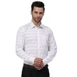 MUTAQINOTI Men's Floral White Cotton Shirt German Threads Handfinished Comfort Fit Semi Spread Imported Collar Cuffs Full Sleeves Shirt for Men (Size- 42) (ST-MY32-S1-WH)