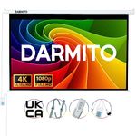 Darmito 100 16:9 Electric Motorised Projector Screen, Full HD 3D 4K 8K Matt White +1.2 Gain, with Remote Control, For Meeting School Home Cinema Theater Movie TV DVD Indoor