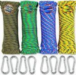 Wellmax Diamond Braided Polypropylene Rope with UV Treatment and Weather Resistant, 4 Pack 3/16 inch x 50ft Multi-Color and 8 Bonus Spring Links