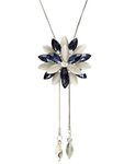 Shining Diva Fashion Stylish Crystal Flower Long Chain Pendant Silver Plated Pendant for Women (rrsd10734np, Blue)