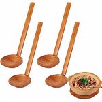 4 PCS Japanese Soup Spoon Wooden Ramen Spoons with Long Handle, Tortoise Pot Spoon for Porridge Restaurant, Household, Eating Mixing Stirring Cooking