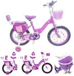 Girls Bike Purple, 12/14/16/18/20 Inch, Purple Children's Bicycle, Kids Bicycle, Child Road Bike, Adjustable Bike 2-12 Years Old, Training Wheel, Stabilisers, Basket, Tool Kit New (16 Inch)