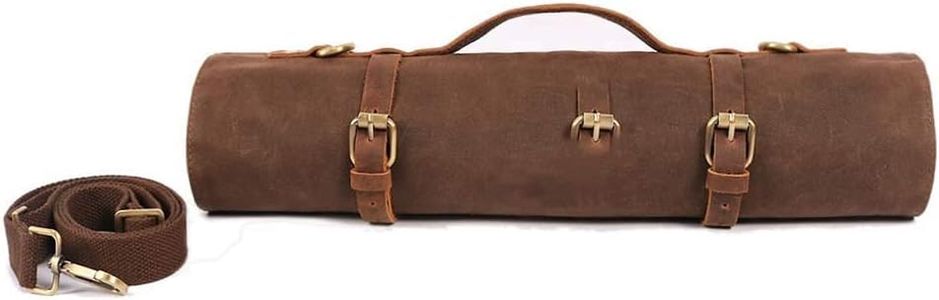 Chef Knife Roll Bag, Knife Case, Heavy Duty 12OZ Waxed Canvas Knife Bag for Kitchen Knife, 10 Slots Knife Storage, Portable Knife Tool Roll Bag Can Hold Knife Up to 18“ with Shoulder Strap, Brown,