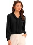 Allegra K Women's Elegant Work Office Blouse Long Sleeve Pleated Tie Neck Top Shirt Black Small