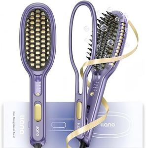 Llano Hair Straightener Brush, Upgraded Ionic Hair Straightening Comb with Holder Clamp, Anti-Frizz Ceramic, Anti-Scald Ceramic straightening Brush All Hair Types (Purple)