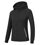 MoFiz Running Jacket for Women Full Zip Slim Fit Lightweight Workout Yoga Walking Jacket Top with Thumb Hole Black,L