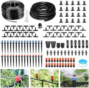 265FT Automatic Drip Irrigation System,Quick Connector Garden Watering System Sprinkler System Kit for Lawn Raised Bed Greenhouse Plant Watering System with 1/4'' Tubing,Drip Emitters,Connectors