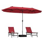 COSTWAY 4m Double-sided Patio Parasol, Outdoor Extra Large Sun Umbrella with Base, Crank Handle and Safety Lock, Market Umbrellas Sunshade Shelter for Garden Beach Yard (Wine)