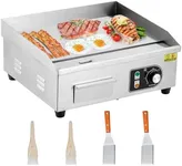GarveeTech 14-Inch Commercial Electric Grill 1500W Electric Countertop Grill Non-Stick Electric Grill Plate 110V Teppanyaki Flat Grill Stainless Steel Adjustable Temperature Control 122°F-572°F