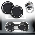 EcoNour Car Cup Coasters (2 Pack) with Push Start Button Bling Ring (1 Pack) Automotive Car Accessories for Women Unique Crystal Rhinestone Black Bling Car Cup Holder Coaster Suits For Most Cars