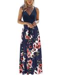 OUGES Womens Summer Spring Casual Deep V Neck Sleeveless Floral Spaghetti Strap Beach Maxi Long Ladies Dress with Pockets (Floral-A,M)