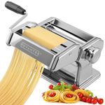 Pasta Maker Machine, Manual Hand Press, Adjustable Thickness Settings, Noodles Maker with Washable Aluminum Alloy Rollers and Cutter, Perfect for Spaghetti, Fettuccini, Lasagna