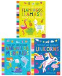 Press Out and Colour Collection 3 Books Set (Unicorns / Flamingos, Llamas and Other Cool Things / Narwhals and Mermaids)