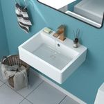 Funmier Rectangular Wall Mount Vessel Sink - 21x16 Inch White Bathroom Sink, Modern Porcelain Ceramic, Floating Art Basin