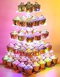 Vdomus 5 Tier Acrylic Cupcake Display Stand with LED String Lights, Pastry Stand Dessert Tree Tower Cupcake Stand for Birthday, Wedding, Party, Celebrations, Multicolour