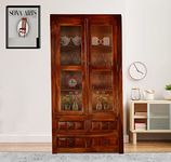 SONA ART & CRAFTS Solid Sheesham Wood Kitchen Cabinet | Crockery Rack with Door for Kitchen and Home Furniture- Teak Brown Finish