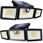 TBI Security Solar Lights Outdoor 216 LED 2200LM, 6500K - Extra-Wide Adjustable 360° 3 Heads with 3 Modes,Wireless Motion Sensor 40ft - Waterproof IP65 Spot Flood Lights Solar Powered 2200mah(2 Pack)