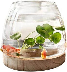 AIYING Petit Aquarium avec Base en Bois, Bocal à Poissons en Verre pour Poissons Betta/Rouges, Vases à Pla-ntes Hydroponiques, Vase à Fleu en Verre Borosilicaté pour Décoration de Bureau Maison